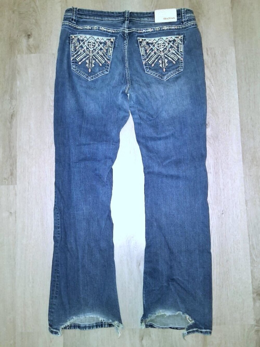Grace in LA Bootcut Jeans Size 34 Rhinestone Bling Studded Distressed Denim
